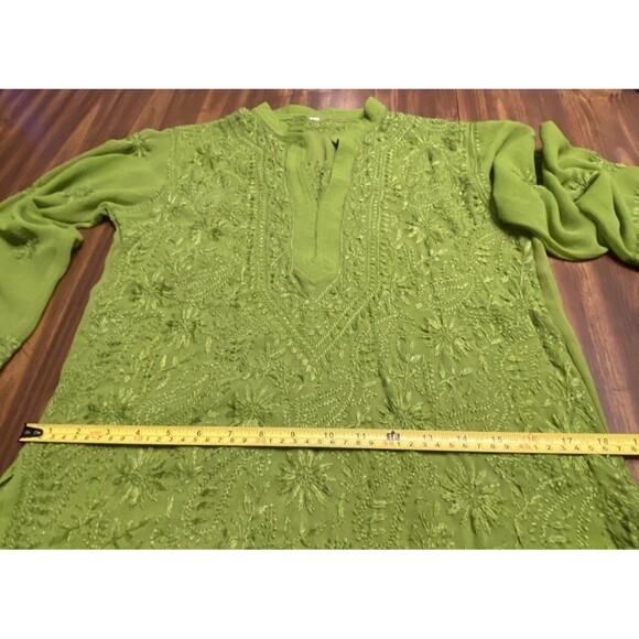 Women’s Medium Kaftan MIDI V Neck Sheer Tunic Top Boho Long Sleeve Dress Beach - Picture 11 of 16